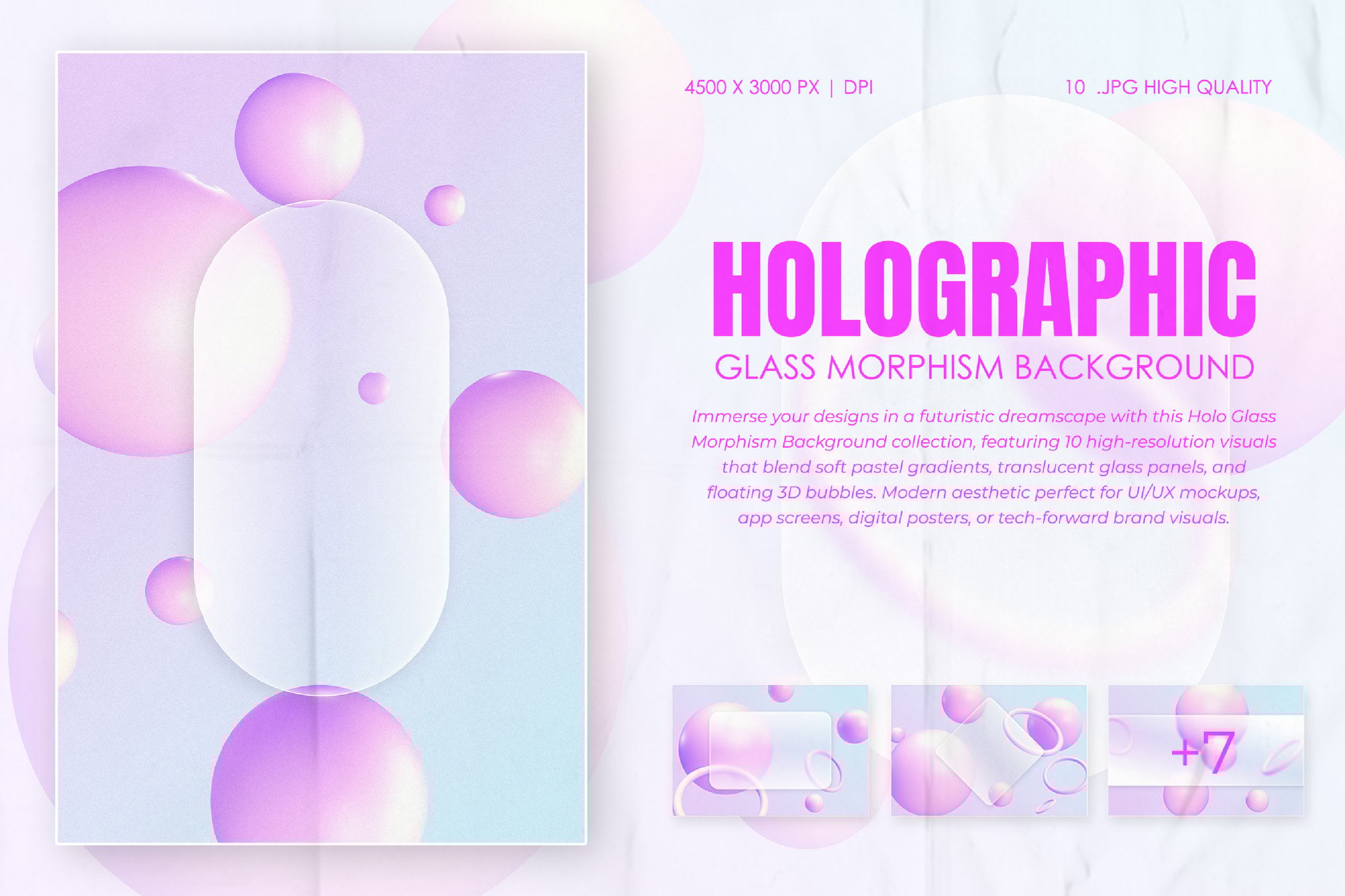 10款全息玻璃拟态背景 Holographic Glass Morphism Background插图 10款全息玻璃拟态背景 Holographic Glass Morphism Background
