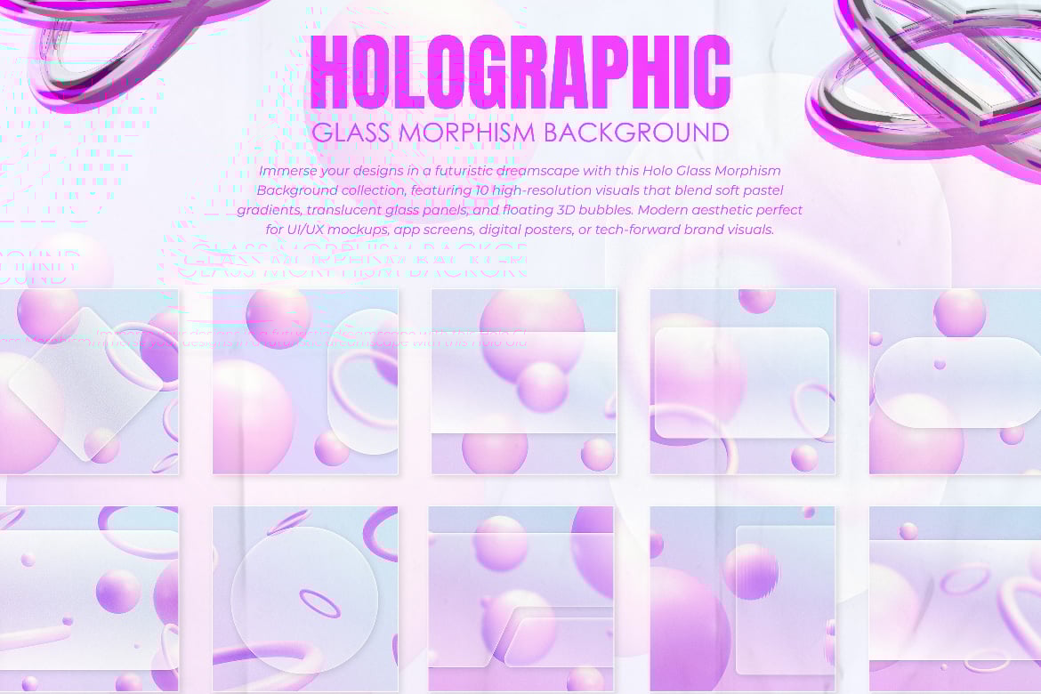 10款全息玻璃拟态背景 Holographic Glass Morphism Background插图1 10款全息玻璃拟态背景 Holographic Glass Morphism Background