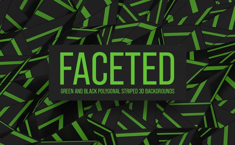 5款绿黑多边形条纹3D背景 Green Black Polygonal Striped 3D Background