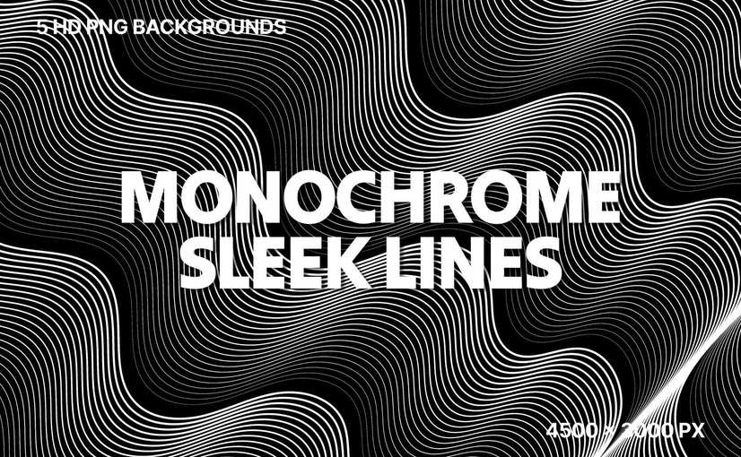 5款流畅单色波浪线条背景 Sleek Monochrome Wave Lines Background