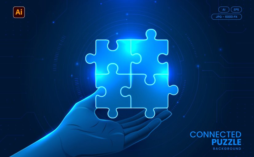 发光拼图商业背景 Glowing Puzzle Pieces Business Background