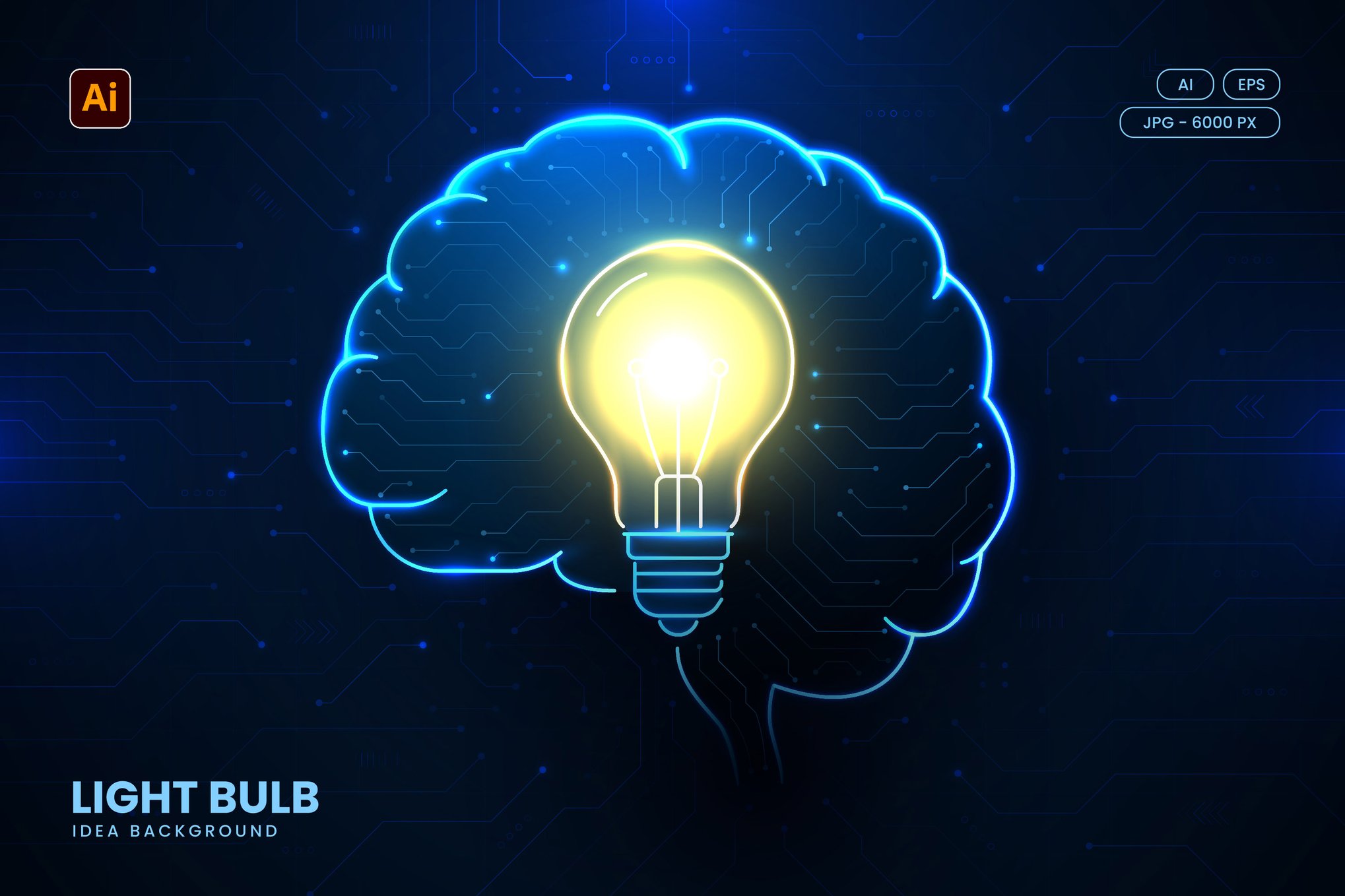 发光灯泡大脑创意背景 Brain with Glowing Light Bulb Idea Background插图 发光灯泡大脑创意背景 Brain with Glowing Light Bulb Idea Background