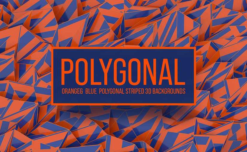 5款橙蓝多边形条纹3D背景 Orange Blue Polygonal Striped 3D Background