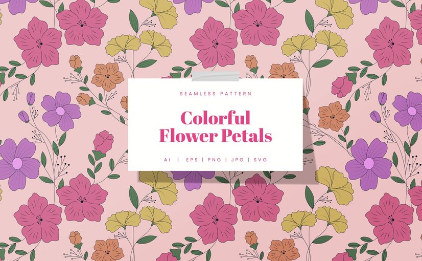 彩色花瓣飘落背景图案素材 Colorful Flower Petals Pattern