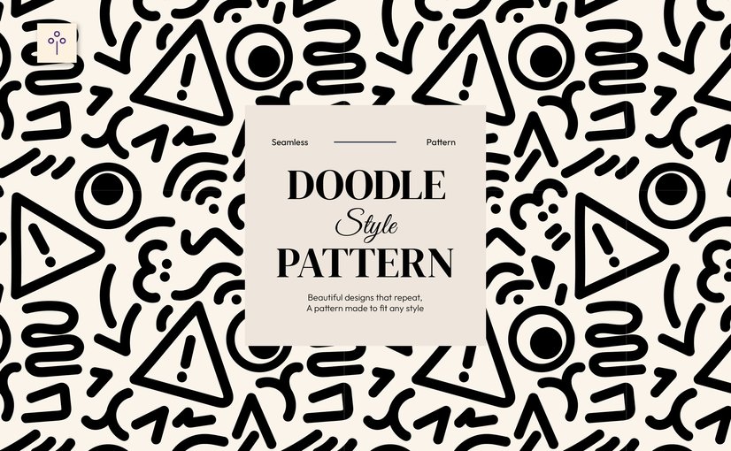 奶油线条形状涂鸦无缝图案素材 Cream Line Shape Doodle Style Seamless Pattern
