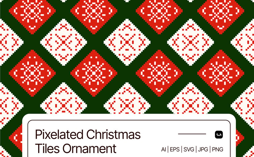 像素风圣诞瓷砖装饰图案素材 Pixelated Christmas Tiles Ornament Pattern