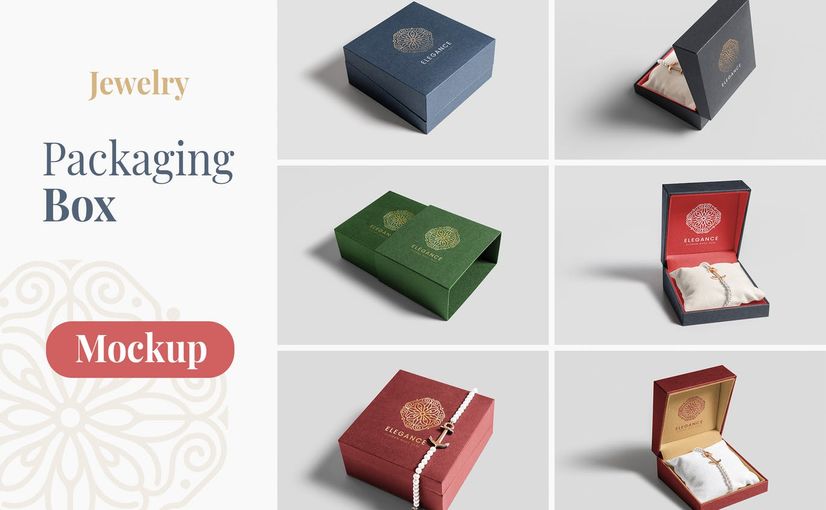 高品质的奢华奢侈品首饰金银珠宝包装盒设计VI样机展示模型mockups