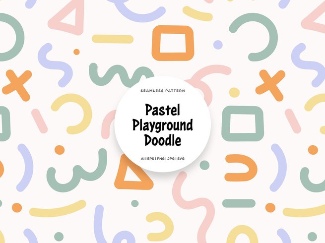 柔和色彩游乐场涂鸦图案素材 Pastel Playground Doodle Pattern