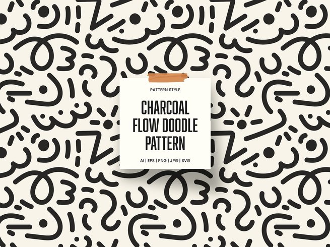 炭灰色流动涂鸦图案素材 Charcoal Flow Doodle Pattern