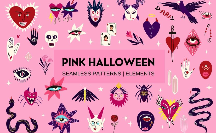 粉色万圣节主题图形素材包 Pink Halloween Graphic Pack