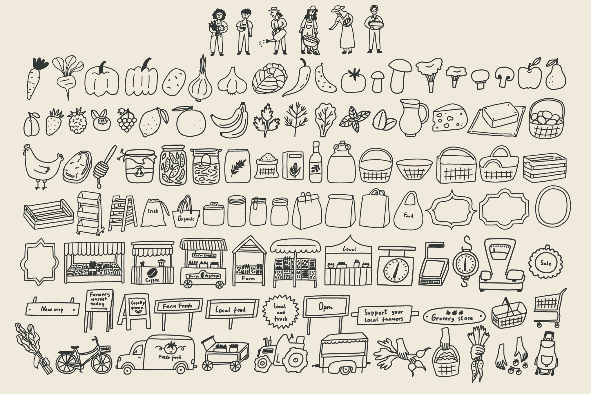 农夫市场手绘涂鸦元素素材 Farmers Market Doodle Elements插图 农夫市场手绘涂鸦元素素材 Farmers Market Doodle Elements