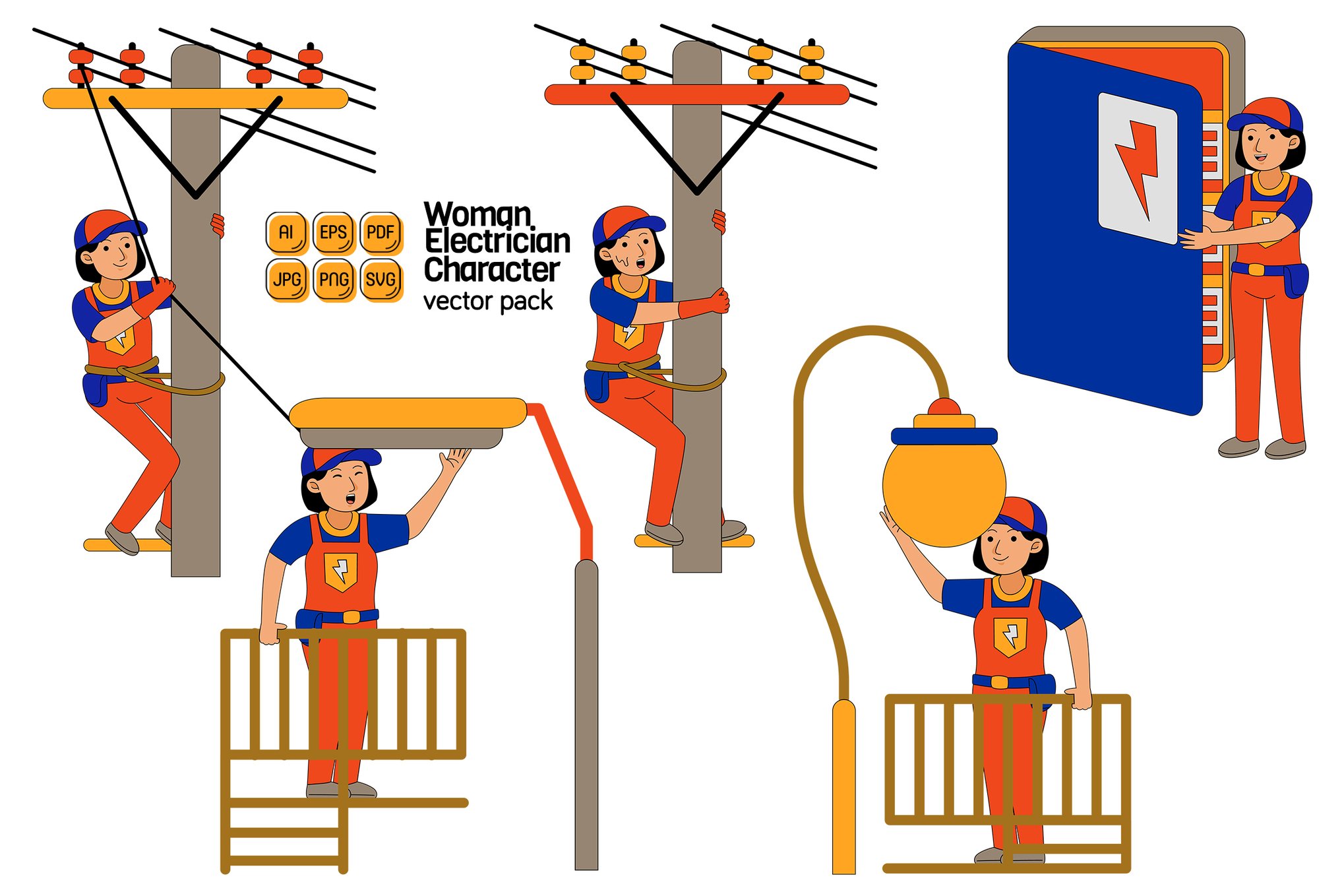 女电工职业人物矢量图包 Woman Electrician Profession Vector Pack插图 女电工职业人物矢量图包 Woman Electrician Profession Vector Pack