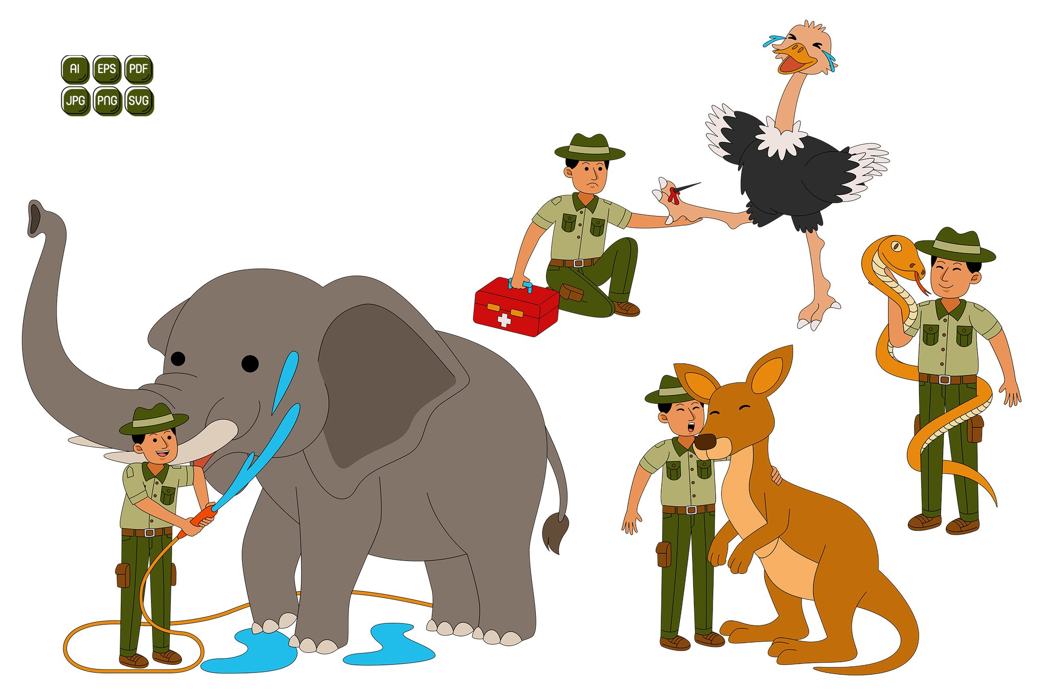动物园管理员男性角色矢量图包 Man Zookeeper Character Vector Pack插图 动物园管理员男性角色矢量图包 Man Zookeeper Character Vector Pack