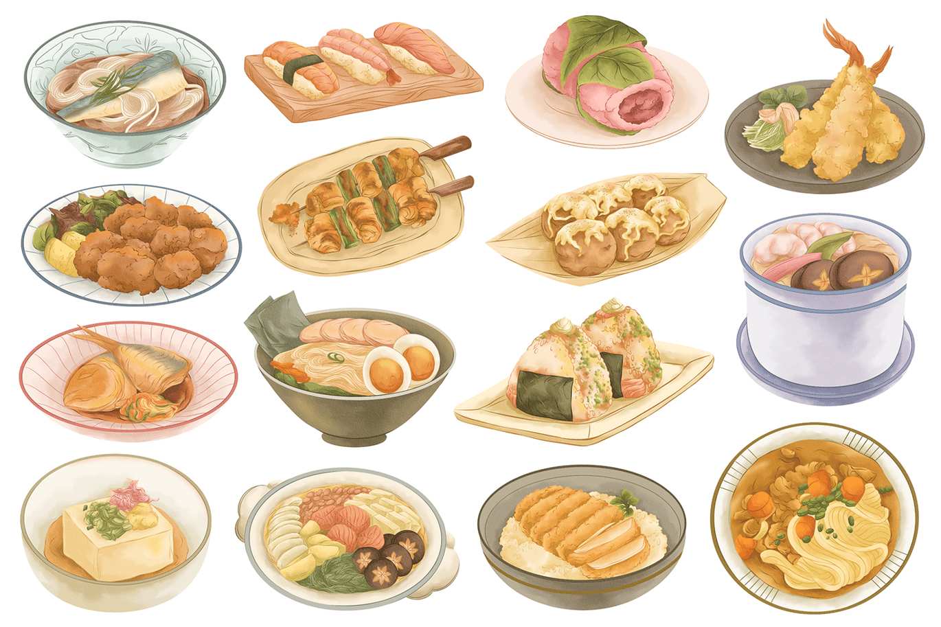 日式料理美食主题插画 Japanese Foods Illustration插图1 日式料理美食主题插画 Japanese Foods Illustration