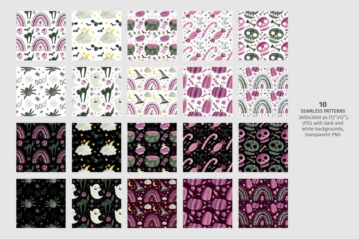 紫色万圣节剪贴图案素材集 Violet Halloween Clipart & Patterns插图2 紫色万圣节剪贴图案素材集 Violet Halloween Clipart & Patterns