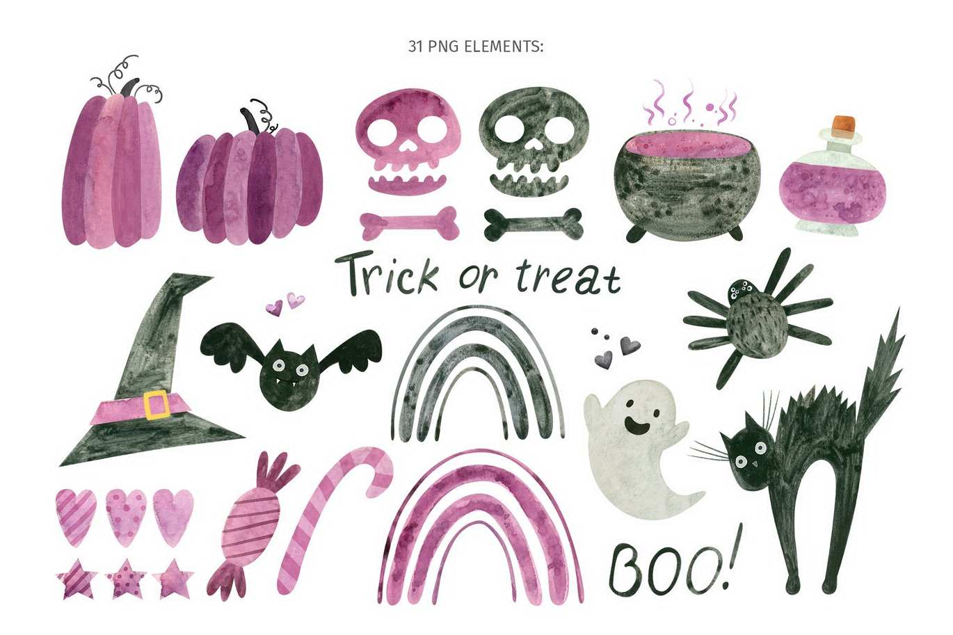 紫色万圣节剪贴图案素材集 Violet Halloween Clipart & Patterns插图5 紫色万圣节剪贴图案素材集 Violet Halloween Clipart & Patterns