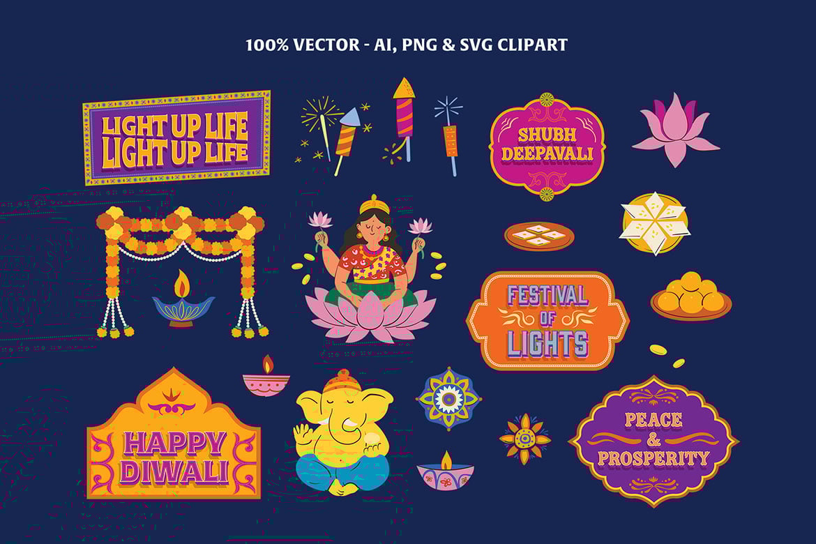 排灯节印度教节日贴纸素材 Diwali Stickers插图1 排灯节印度教节日贴纸素材 Diwali Stickers