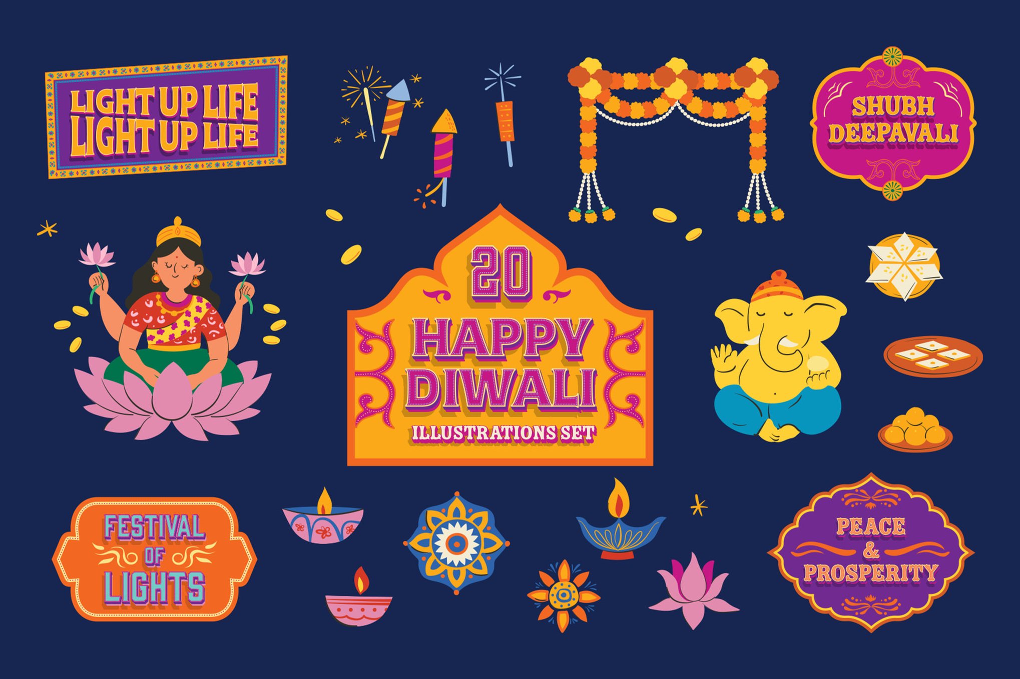 排灯节印度教节日贴纸素材 Diwali Stickers插图 排灯节印度教节日贴纸素材 Diwali Stickers