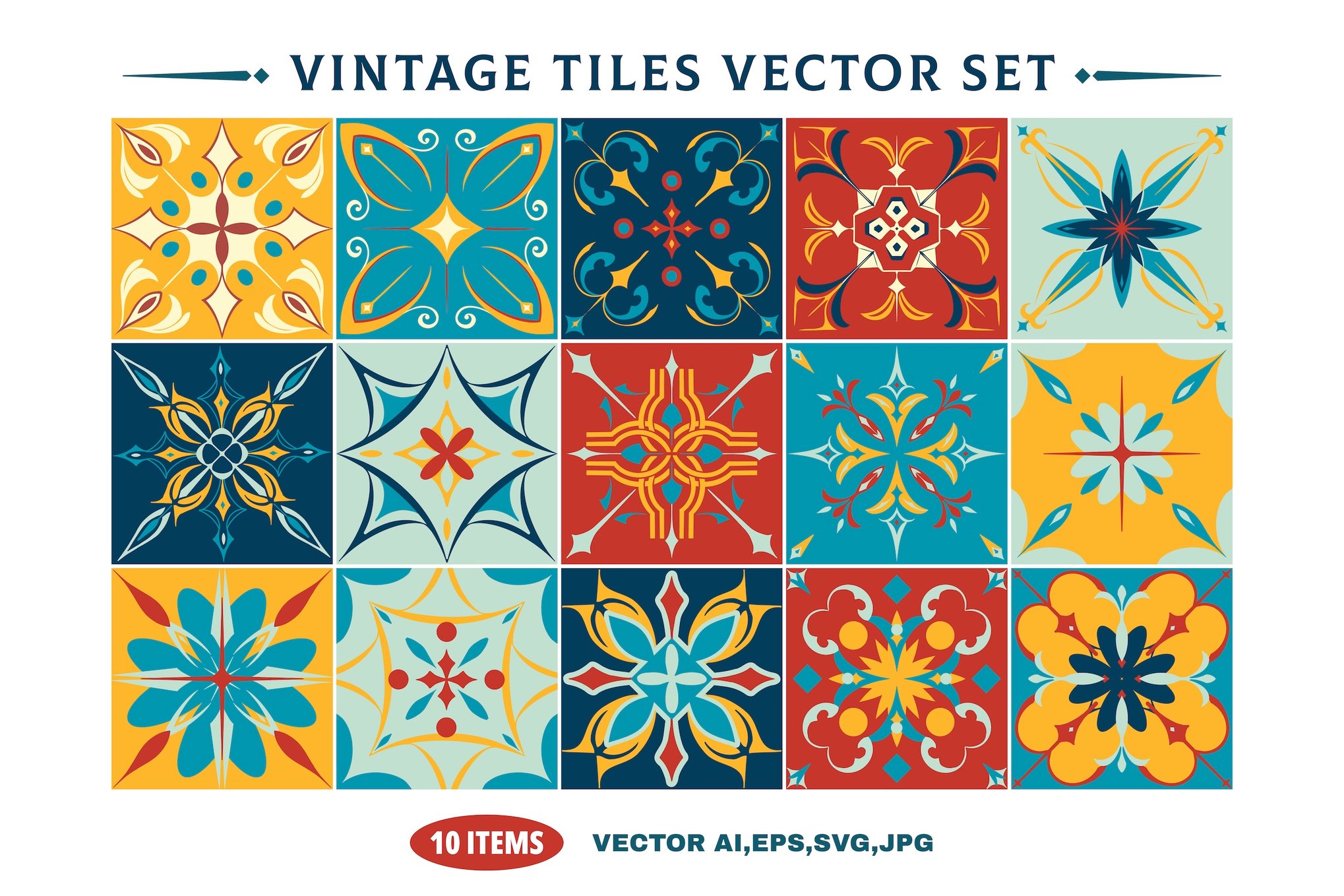 复古瓷砖花纹矢量素材集 Vintage Tiles Vector Set插图 复古瓷砖花纹矢量素材集 Vintage Tiles Vector Set