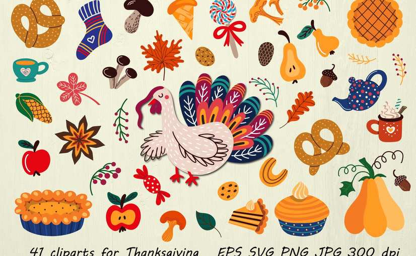 感恩节主题剪贴画合集 Collection Of Cliparts For Thanksgiving Day