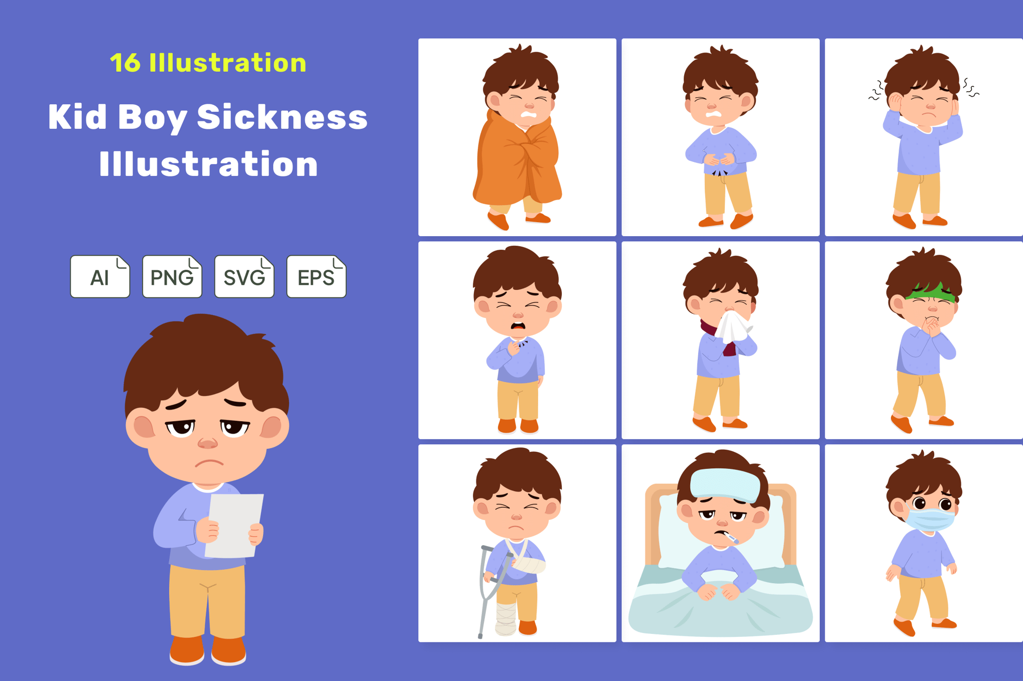 小男孩感冒不适症状插图素材 Kid Boy Sickness Illustration插图 小男孩感冒不适症状插图素材 Kid Boy Sickness Illustration