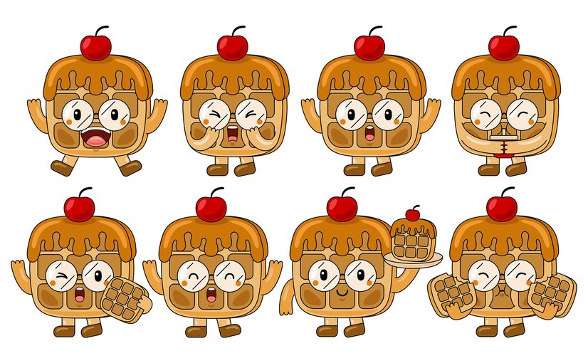 萌系华夫饼角色矢量图集 Kawaii Waffle Character Vector Pack