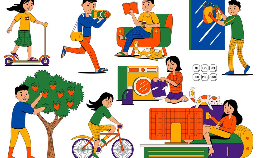 周末休闲活动矢量图集(第一版) Weekend Activity Vector Pack 01