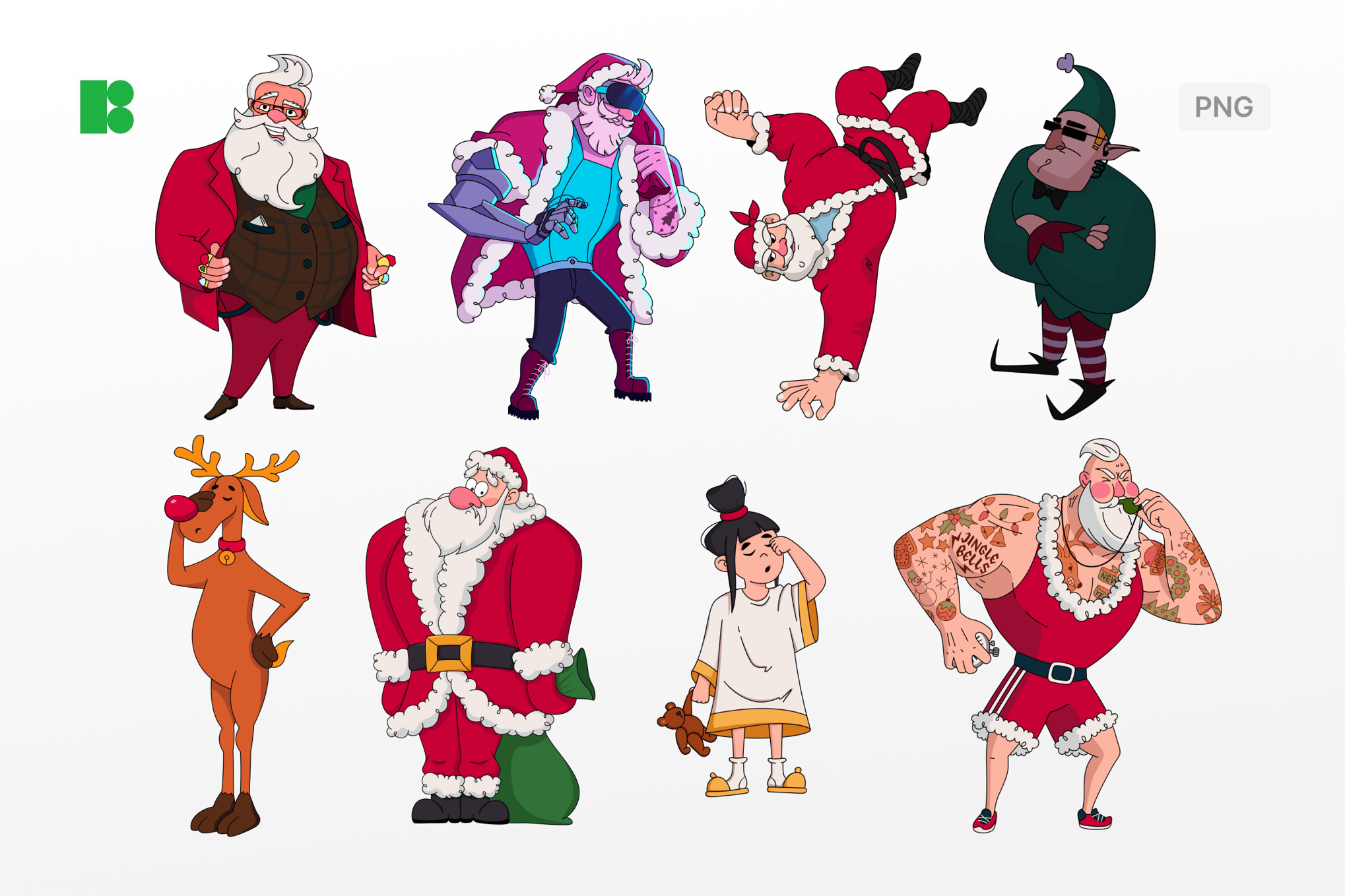 圣诞老人与节日角色套装素材 Santas And Christmas Characters Set插图 圣诞老人与节日角色套装素材 Santas And Christmas Characters Set