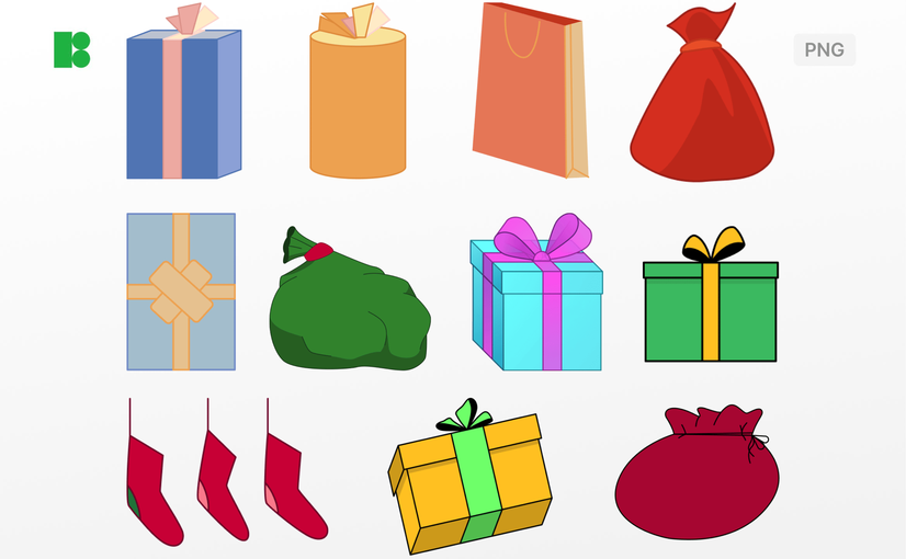 新年圣诞礼物套装矢量素材 New Year And Christmas Gifts Set