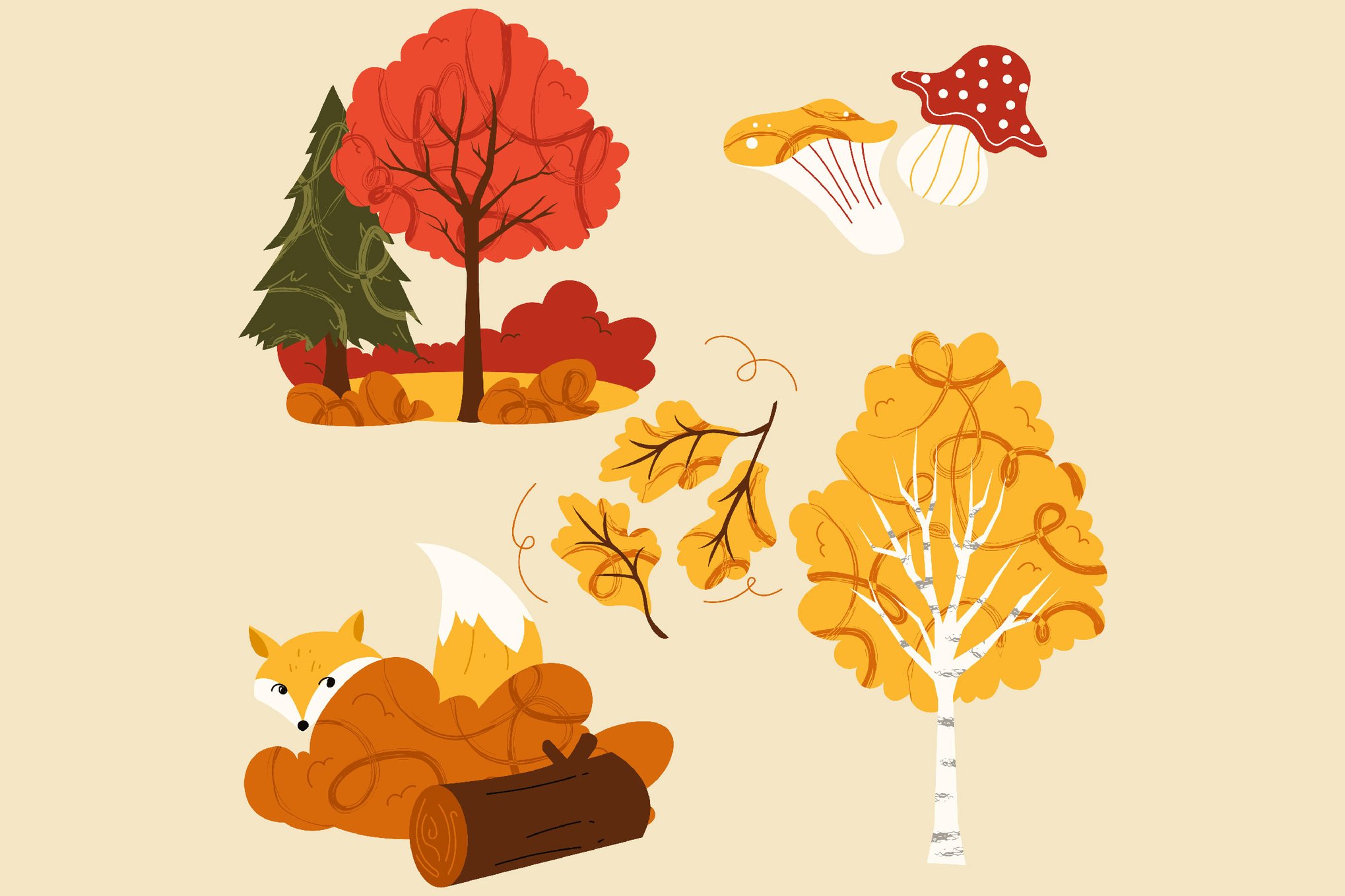 秋季森林场景元素插图素材 Autumn Forest Asset Illustration插图 秋季森林场景元素插图素材 Autumn Forest Asset Illustration