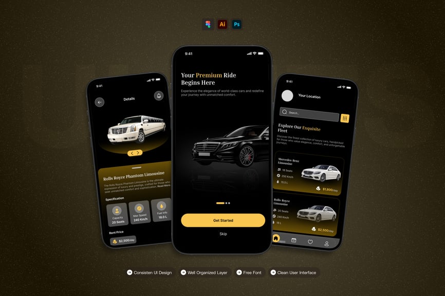 汽车租赁 – 移动应用程序 UI 套件插图 汽车租赁 – 移动应用程序 UI 套件
