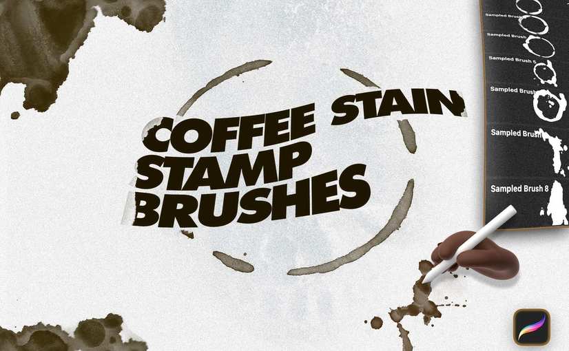 咖啡渍晕染效果印章笔刷 Coffee Stain Procreate Stamp Brushes