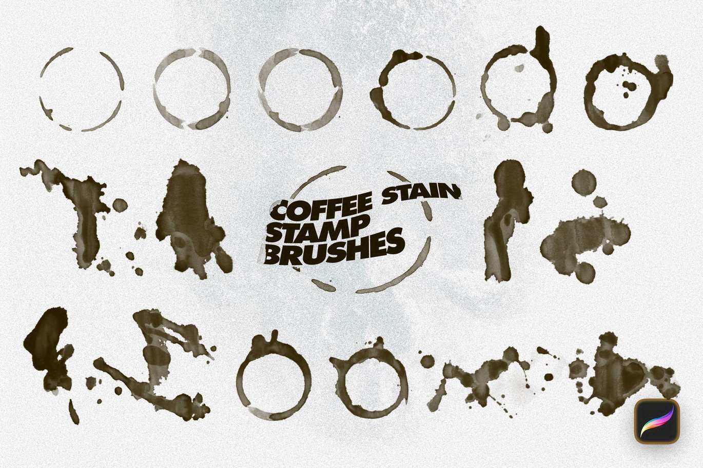 咖啡渍晕染效果印章笔刷 Coffee Stain Procreate Stamp Brushes插图1 咖啡渍晕染效果印章笔刷 Coffee Stain Procreate Stamp Brushes