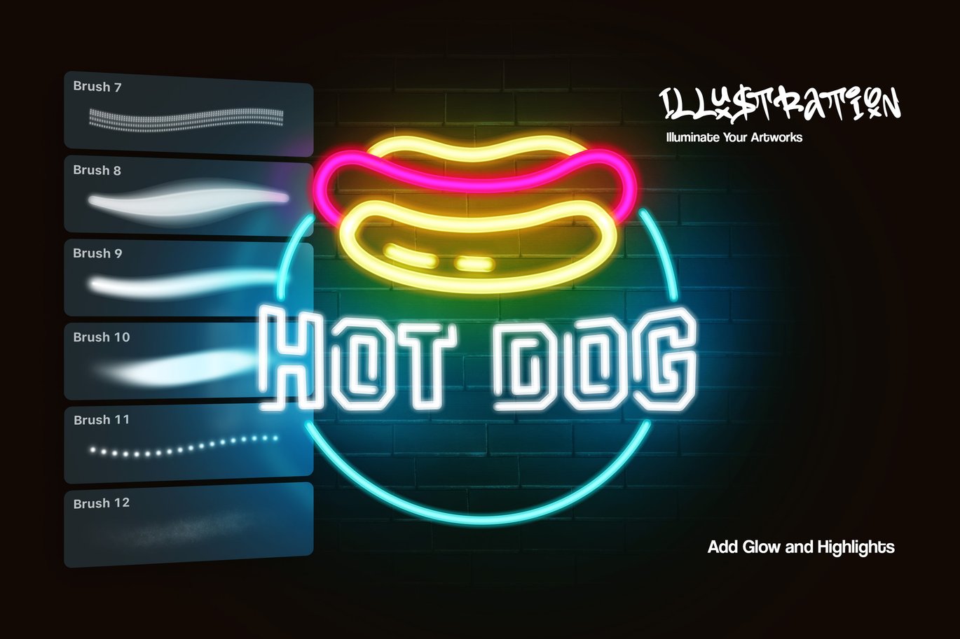 霓虹灯光效果Procreate笔刷 Neon Light Procreate Brushes插图1 霓虹灯光效果Procreate笔刷 Neon Light Procreate Brushes