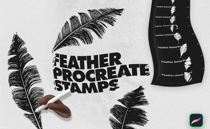 羽毛图案印章效果笔刷 Feather Procreate Stamp Brushes