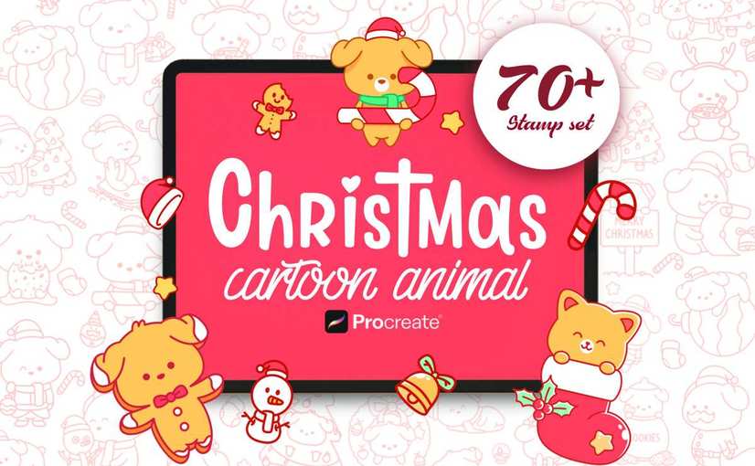 70款圣诞卡通动物印章笔刷 Christmas Cartoon Animal Stamp 70