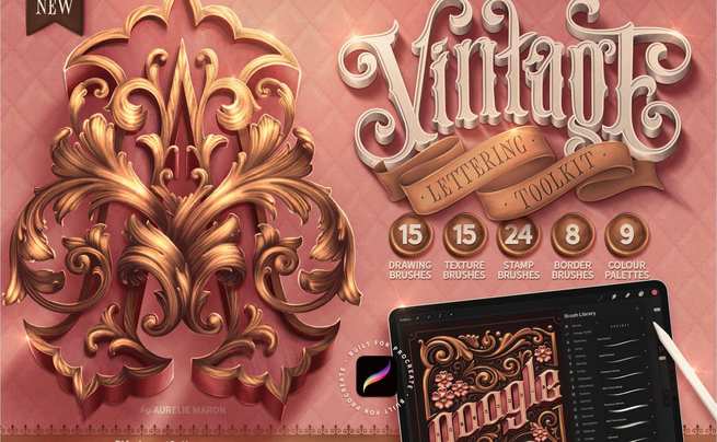 复古水彩字迹工具包笔刷 Vintage Lettering Toolkit