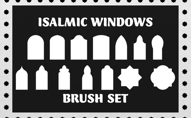 伊斯兰几何窗花Photoshop笔刷 Islamic Windows Brush PS