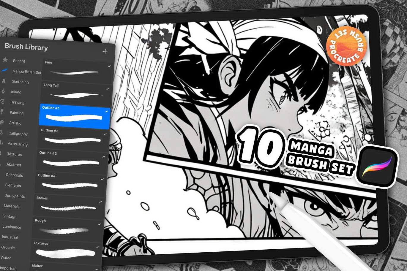 10款漫画风格Procreate笔刷套装 10 Manga Comic Procreate Brush Set插图3