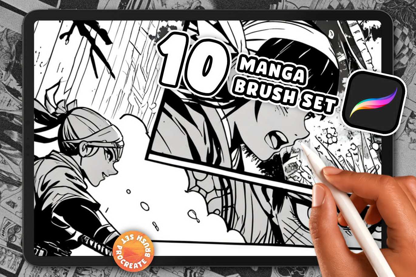 10款漫画风格Procreate笔刷套装 10 Manga Comic Procreate Brush Set插图1