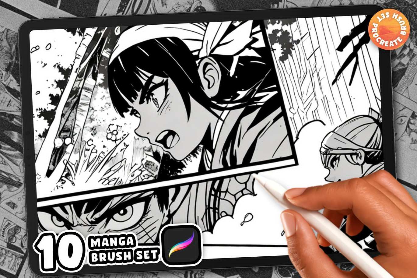 10款漫画风格Procreate笔刷套装 10 Manga Comic Procreate Brush Set插图2