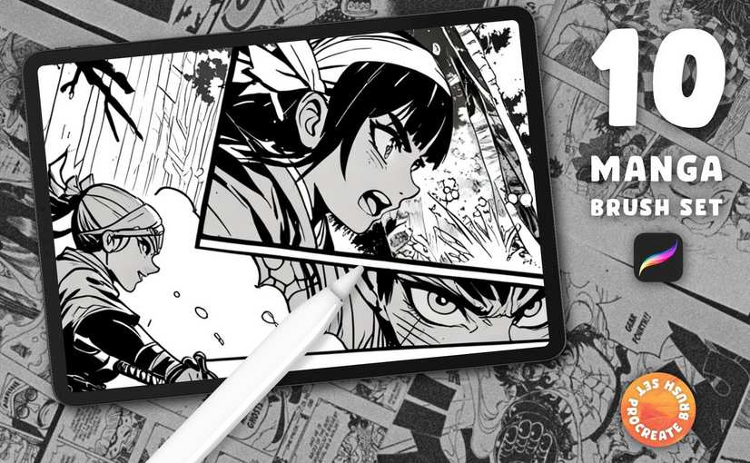 10款漫画风格Procreate笔刷套装 10 Manga Comic Procreate Brush Set