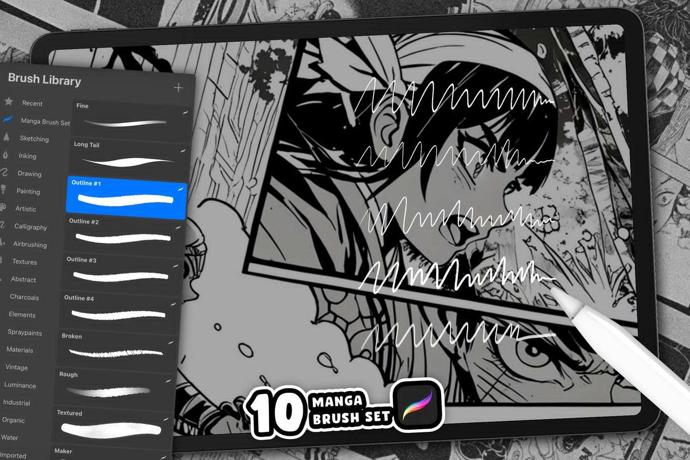 10款漫画风格Procreate笔刷套装 10 Manga Comic Procreate Brush Set插图4