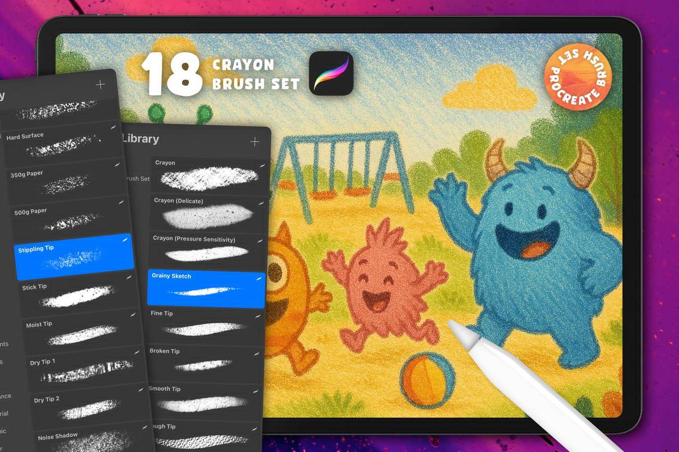 18款儿童蜡笔绘画Procreate笔刷 18 Crayon Procreate Brush Set For Child Art插图3 18款儿童蜡笔绘画Procreate笔刷 18 Crayon Procreate Brush Set For Child Art