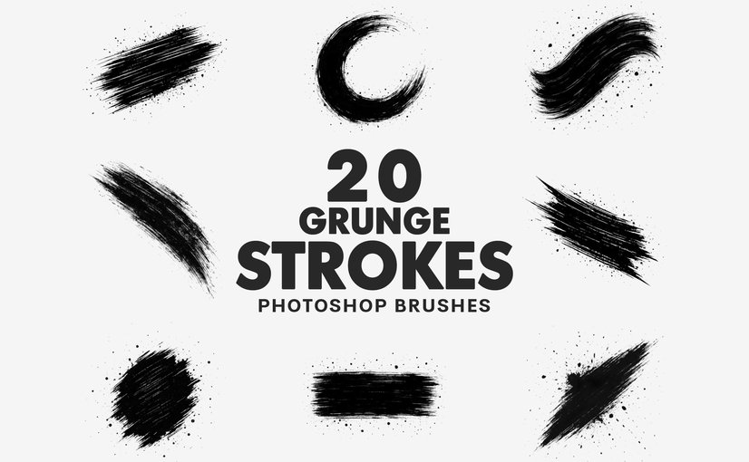 20款复古污渍纹理笔刷 20 Grunge Strokes Brushes