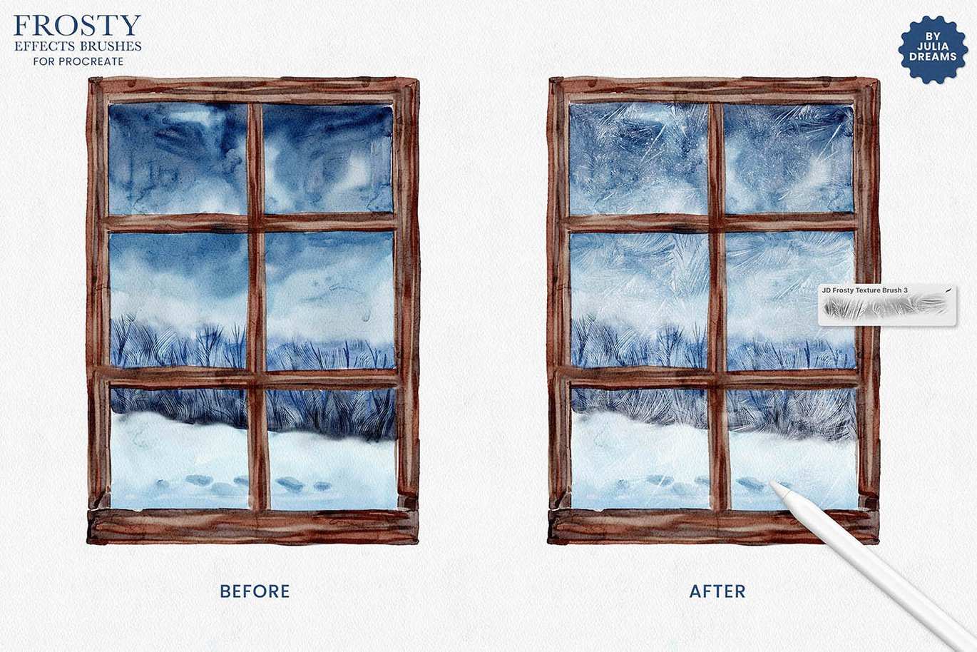 磨砂玻璃霜冻效果Procreate笔刷 Frosty Effects Frosted Glass Procreate Brushes
