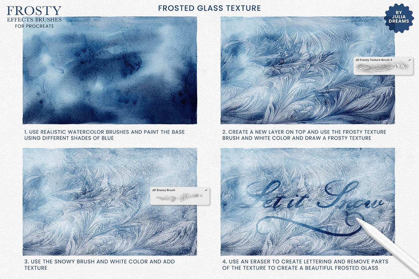 磨砂玻璃霜冻效果Procreate笔刷 Frosty Effects Frosted Glass Procreate Brushes
