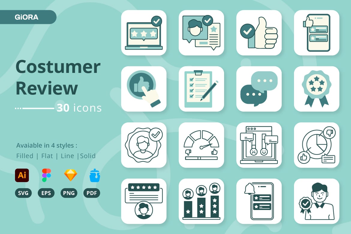 客户评价反馈主题图标素材 Costumer Review Icons