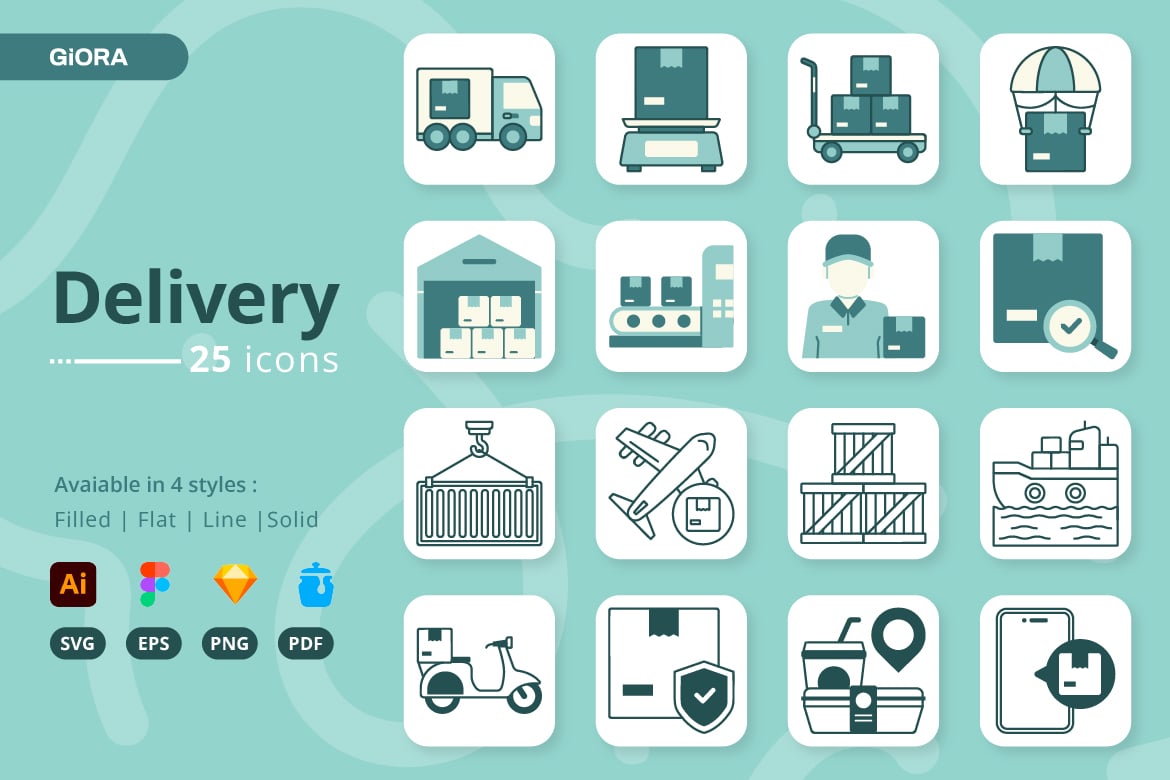 物流快递包裹配送图标素材 Delivery Icons