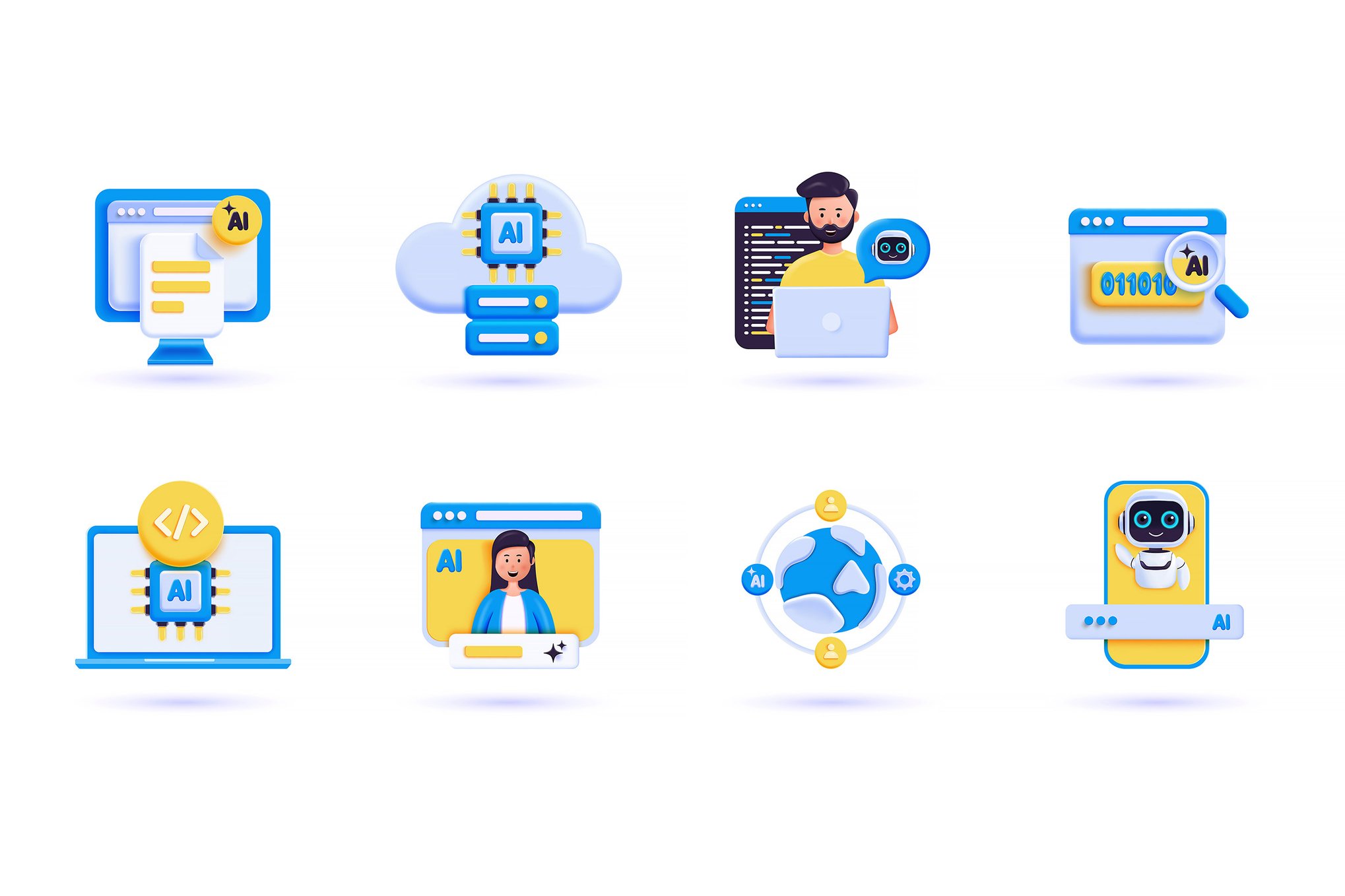 现代3D风格AI聊天机器人图标 Modern 3D Illustration Of AI Chatbot